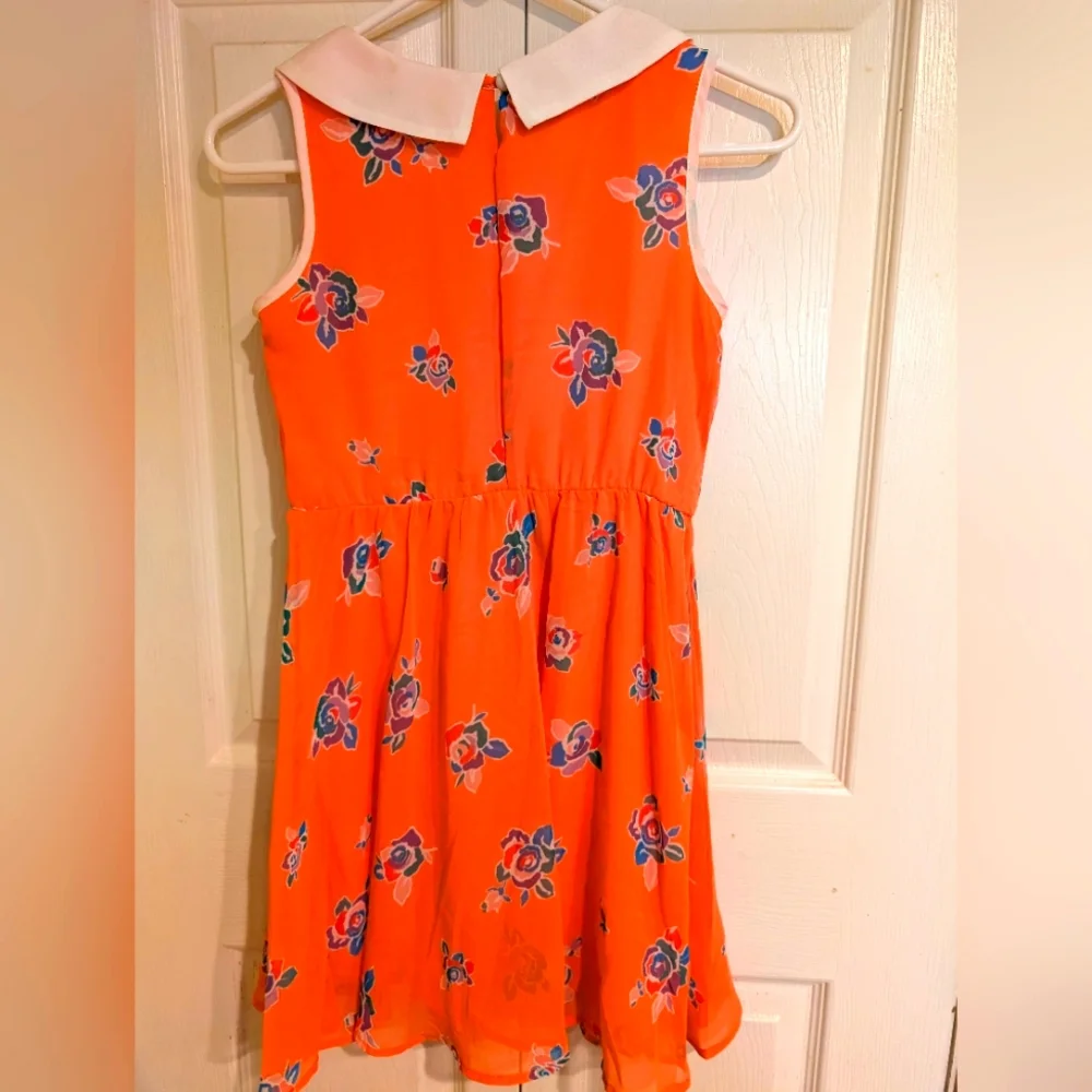Kiddo by Katie Pink/Peach Floral Printed Dress with Collar - XL